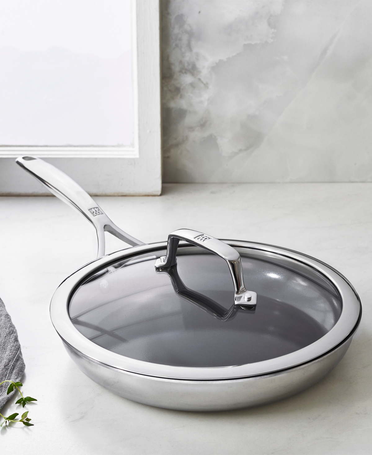 Zwilling Energy Plus 10-inch Stainless Steel Ceramic Nonstick Fry Pan With Lid In Stainless Steel,grey