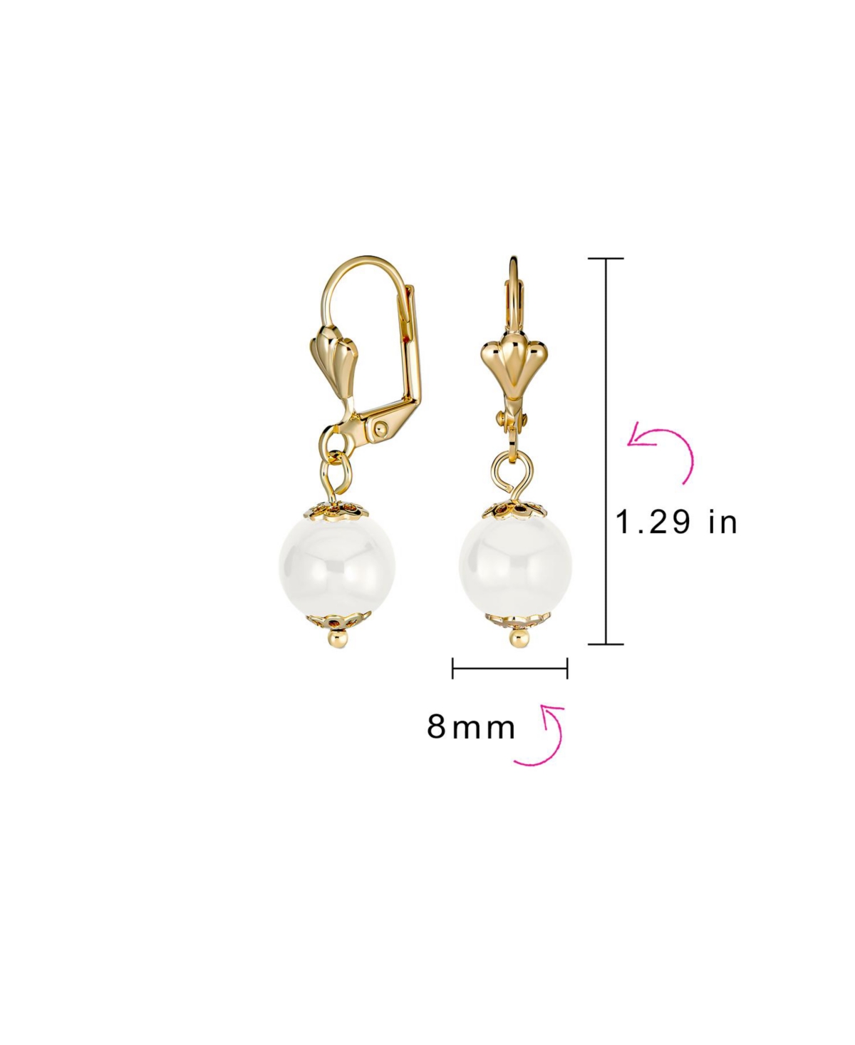 Bling Jewelry Classic Elegant Simple Round NaturalOnyx Dangle Lever Back Drop Ball Earrings For Women Yellow 18K Gold Plated Brass 8MM - White
