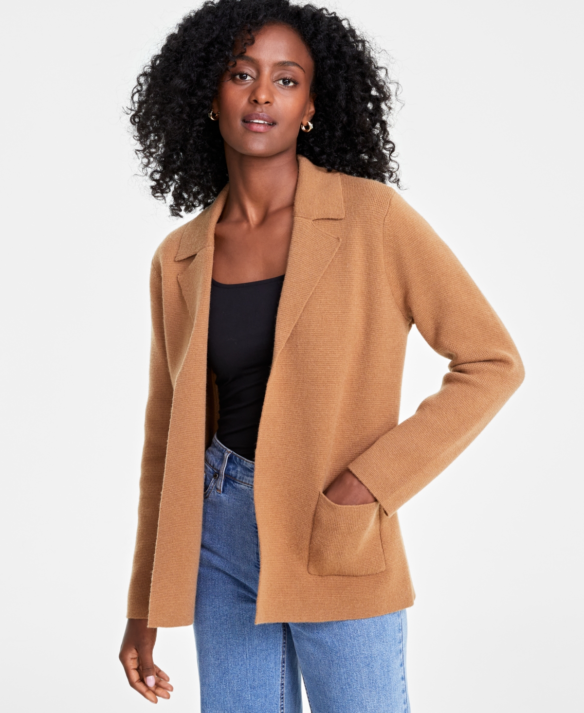 On 34th Women's Sweater Blazer, Created For Macy's In Salty Nut