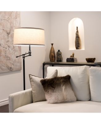 Ava 61" Height-Adjustable LED Black Floor Lamp with Classic Fabric Drum Shade