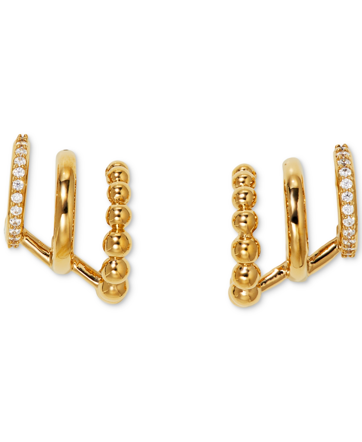 by Nadri 18k Gold-Plated Pave Triple-Row Illusion Hoop Earrings - Gold