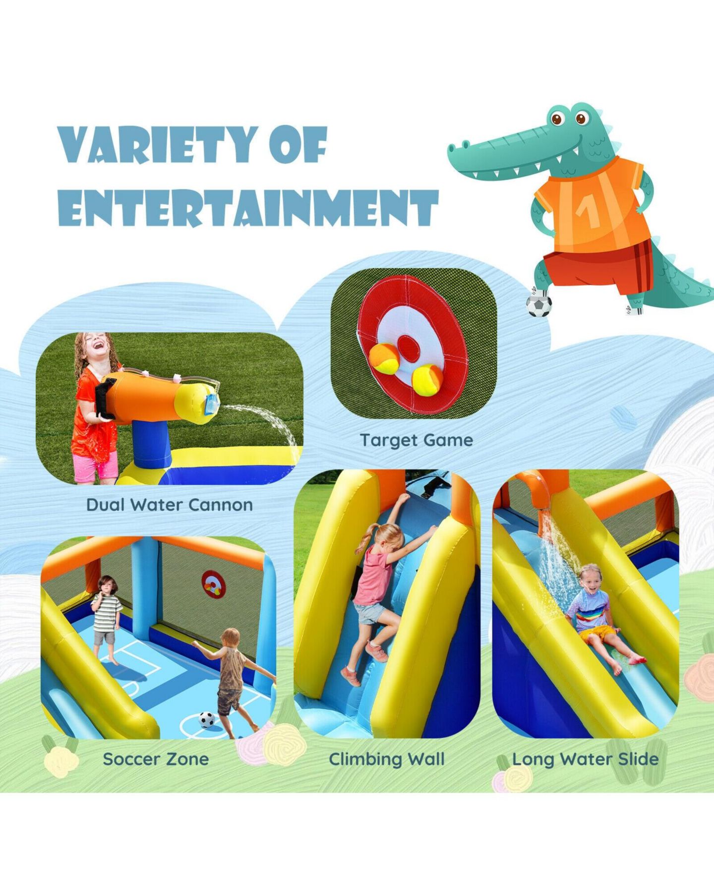 Детская игрушка INOLAIT Giant Soccer-Themed Inflatable Water Slide with 735W Blower, 330 lbs, Ages 3-10, цвет: Синий — фото 5