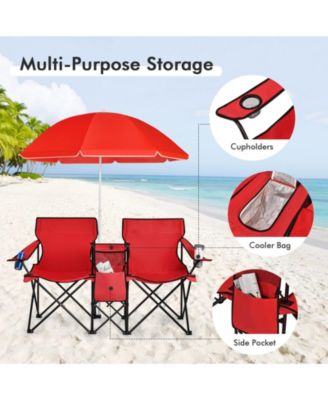 Portable Folding Picnic Double Chair With Umbrella