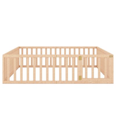 Queen Size Wood Floor Bed Frame With Fence And Door