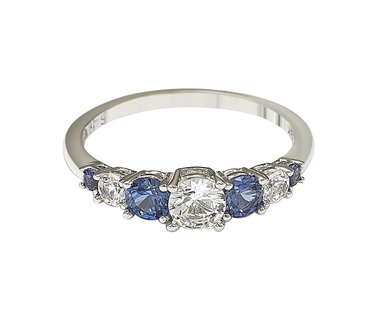 Suzy Levian New YorkSapphire & Lab-Grown White Sapphire 7 Stone Multi Level Band Ring in Sterling Silver by Suzy Levian - Pink