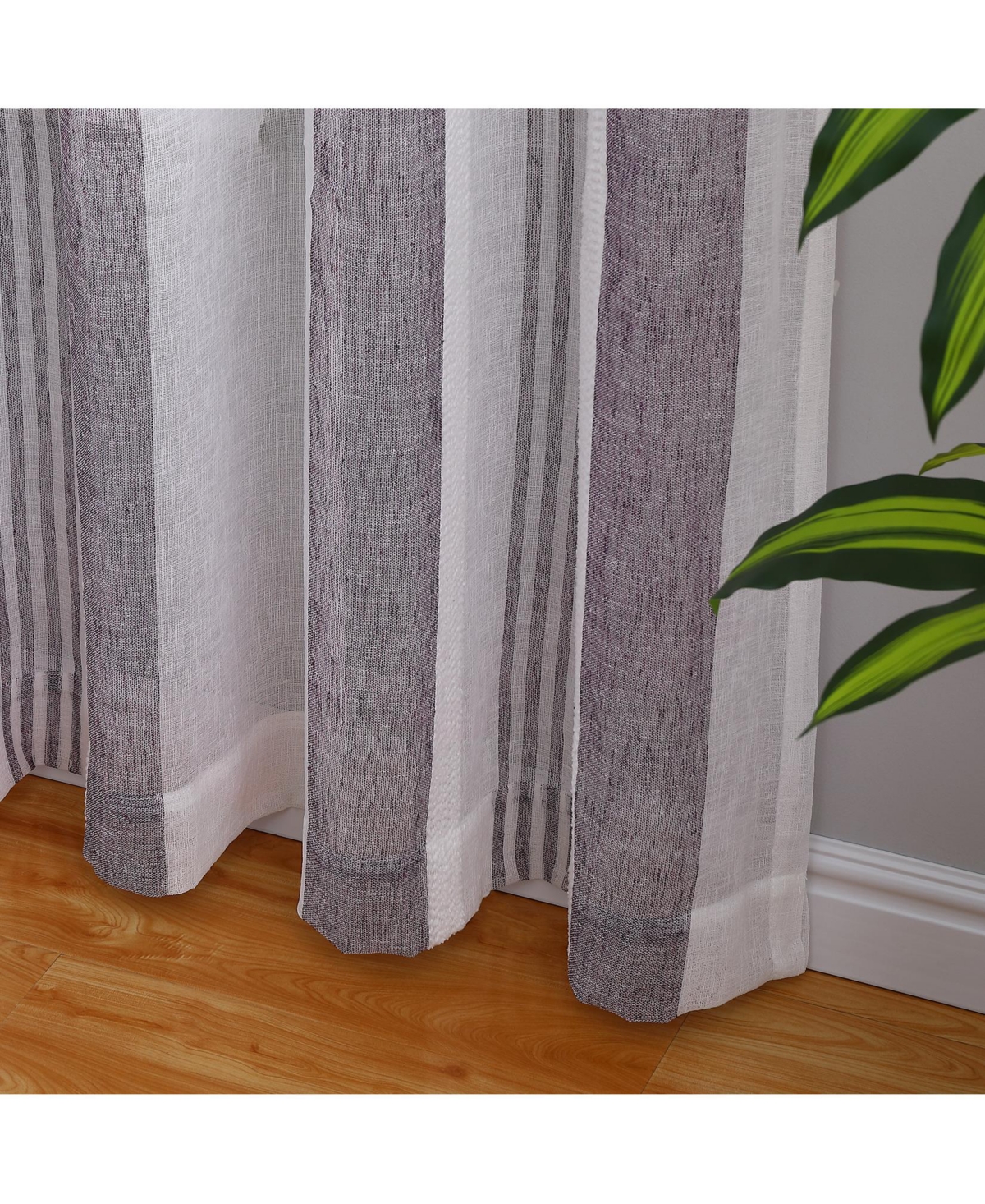 Yarn-Dyed Vertical Stripe Grommet Sheer Window Curtain Panels Set, 52" x 54" - Purple