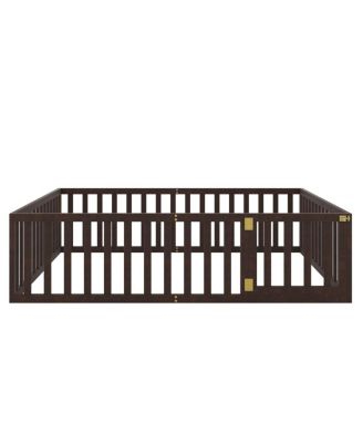 Queen Size Wood Floor Bed Frame With Fence And Door