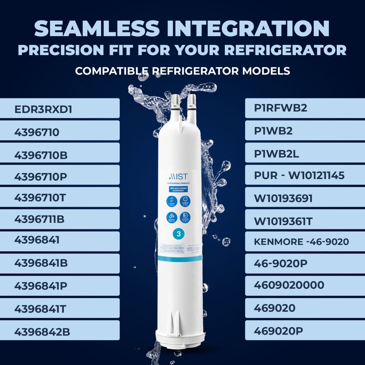 Mist 4396841 Water Filter Replacement for EDR3RXD1, Everydrop Filter 3, Compatible with 4396841, 4396710, Kenmore 46-9083, 46-9030