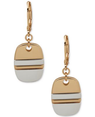 Anne Klein Two-Tone Square Dangle Dog Tag Drop Earrings - Macy's