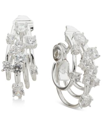 Anne Klein Silver-Tone Cubic Zirconia Cluster Multi-Row Clip-On Hoop ...