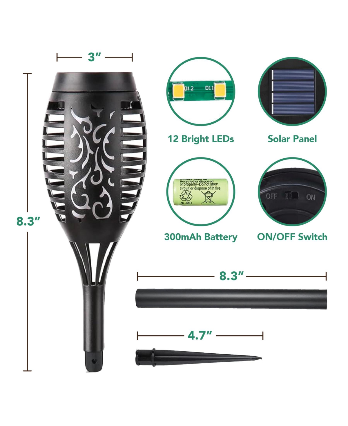 Pack Waterproof Flame Solar Torch Light