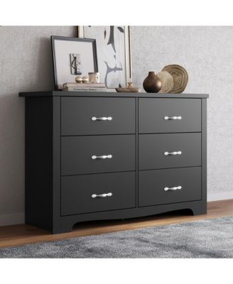 6 Drawer Dresser Black Wood Dresser with Deep Drawers Double Dresser for Bedroom