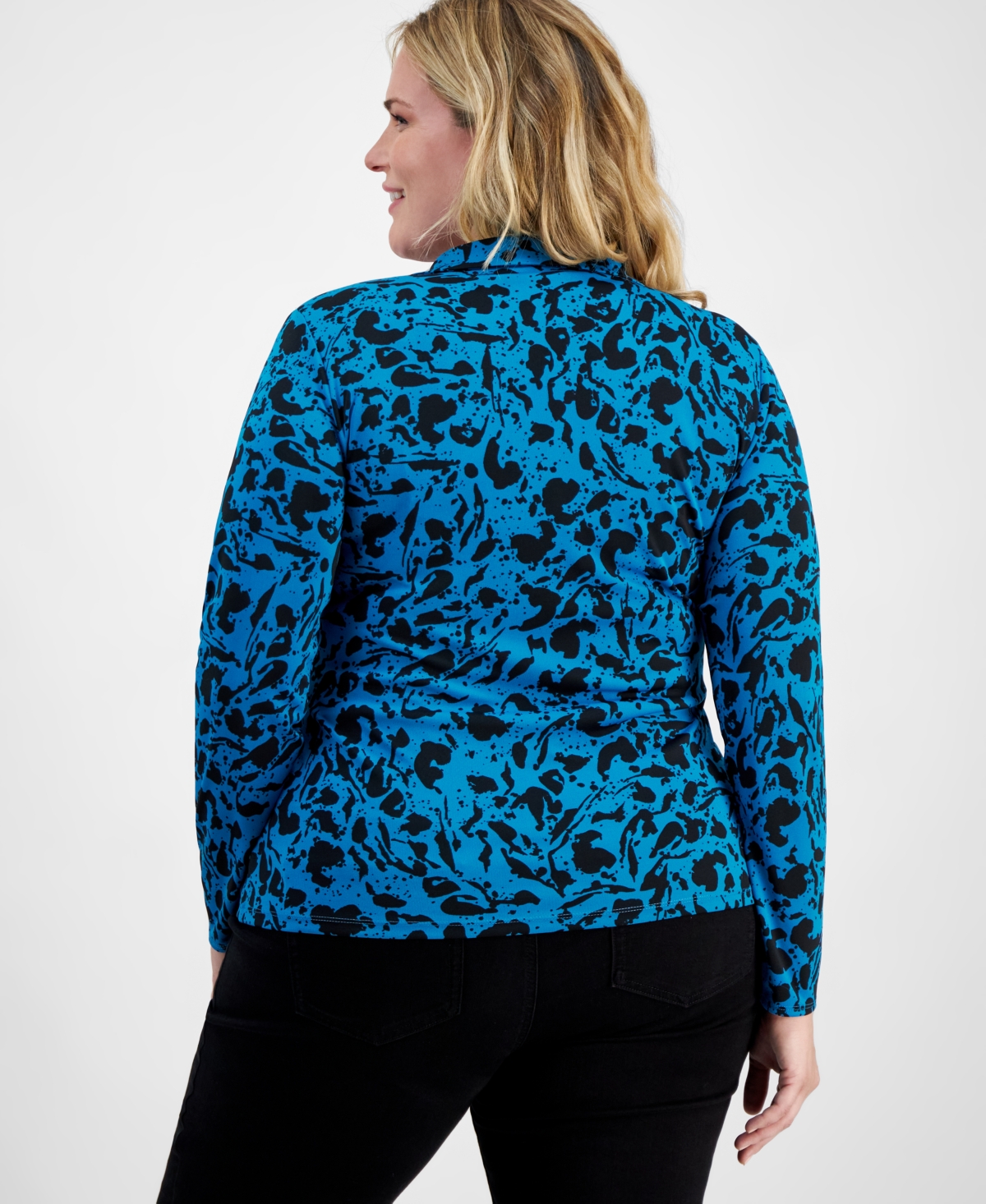 I.n.c. International Concepts Plus Size Printed Faux-Wrap Top, Created for Macy's