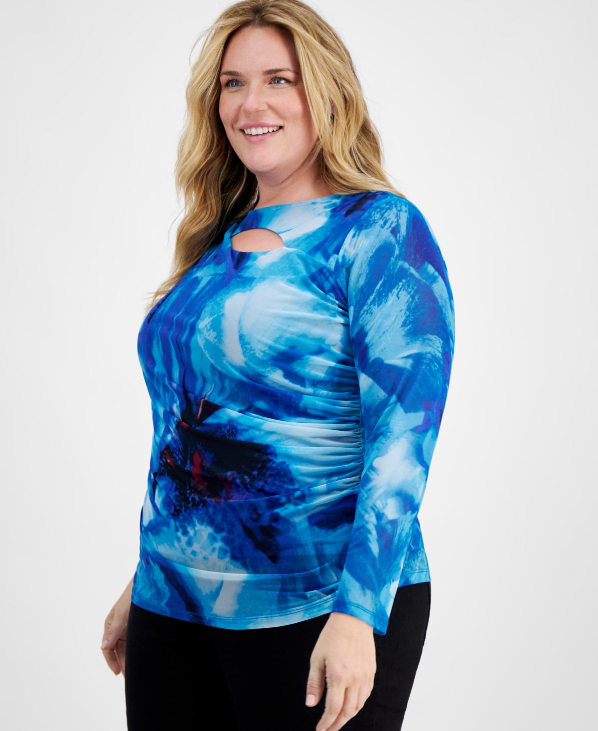 I.n.c. International Concepts Plus Size Cutout Mesh Top, Created for Macy's