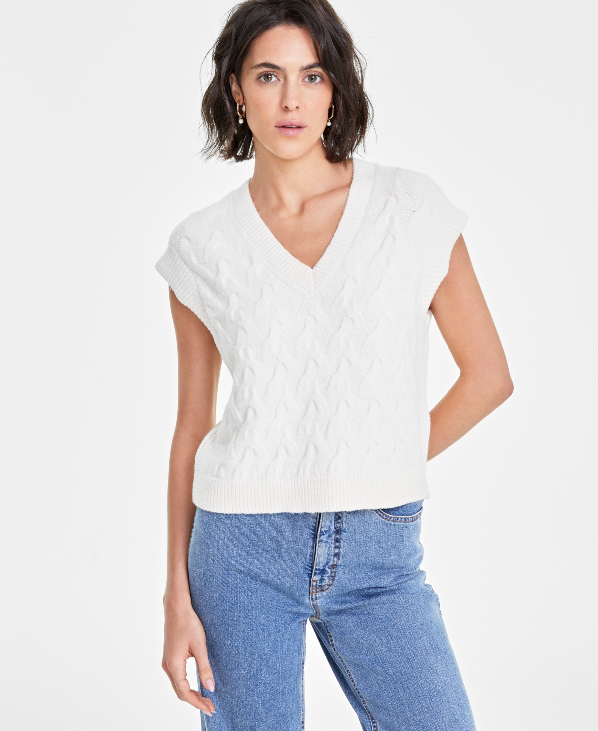 On 34th Women's Extended Shoulder Cable-Knit Sweater Vest, Created for Macy's