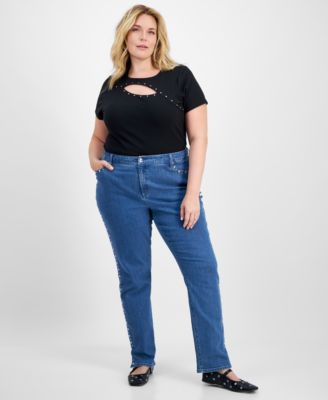 I.N.C. International Concepts Plus Size High Rise Rhinestone Trim Jeans Created for Macy s Macy s