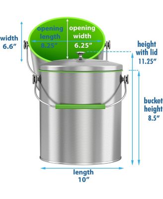 Stainless Steel Compost Bin 1.6 Gallon Includes AbsorbX Odor Filter System, Pest-Proof, Titanium Rust-Free Space-efficient Slim Oval Shape 6 Liter Kitchen Countertop Trash Can