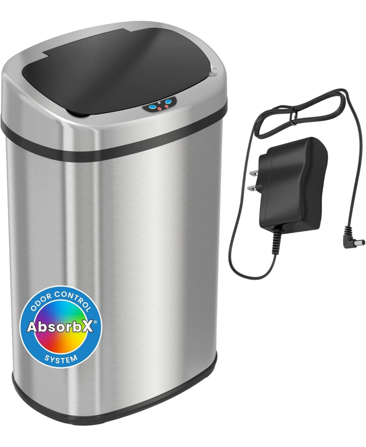 iTouchless Stainless Steel Oval Sensor Trash Can with AbsorbX Odor Filter and Ac Adapter, 13 Gallon Silver - Stainless steel