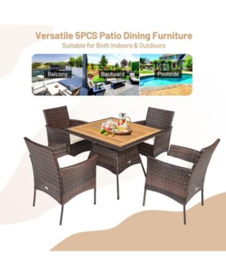5 Pieces Wicker Patio Dining Set with 4 Armrest Chairs