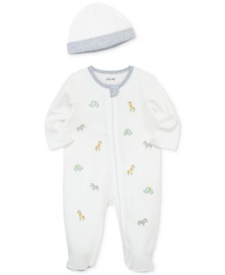 Baby Cotton Safari Animals Footie & Hat Set