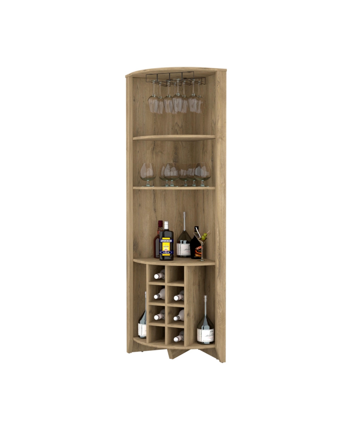 Fm Furniture Bouvet Corner Bar Cabinet, Three Shelves, Eight Built-in Wine Rack, Two Side Shelves