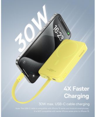 10000mAh Magnetic Power Bank 30W MagSafe Portable Charger, Yellow