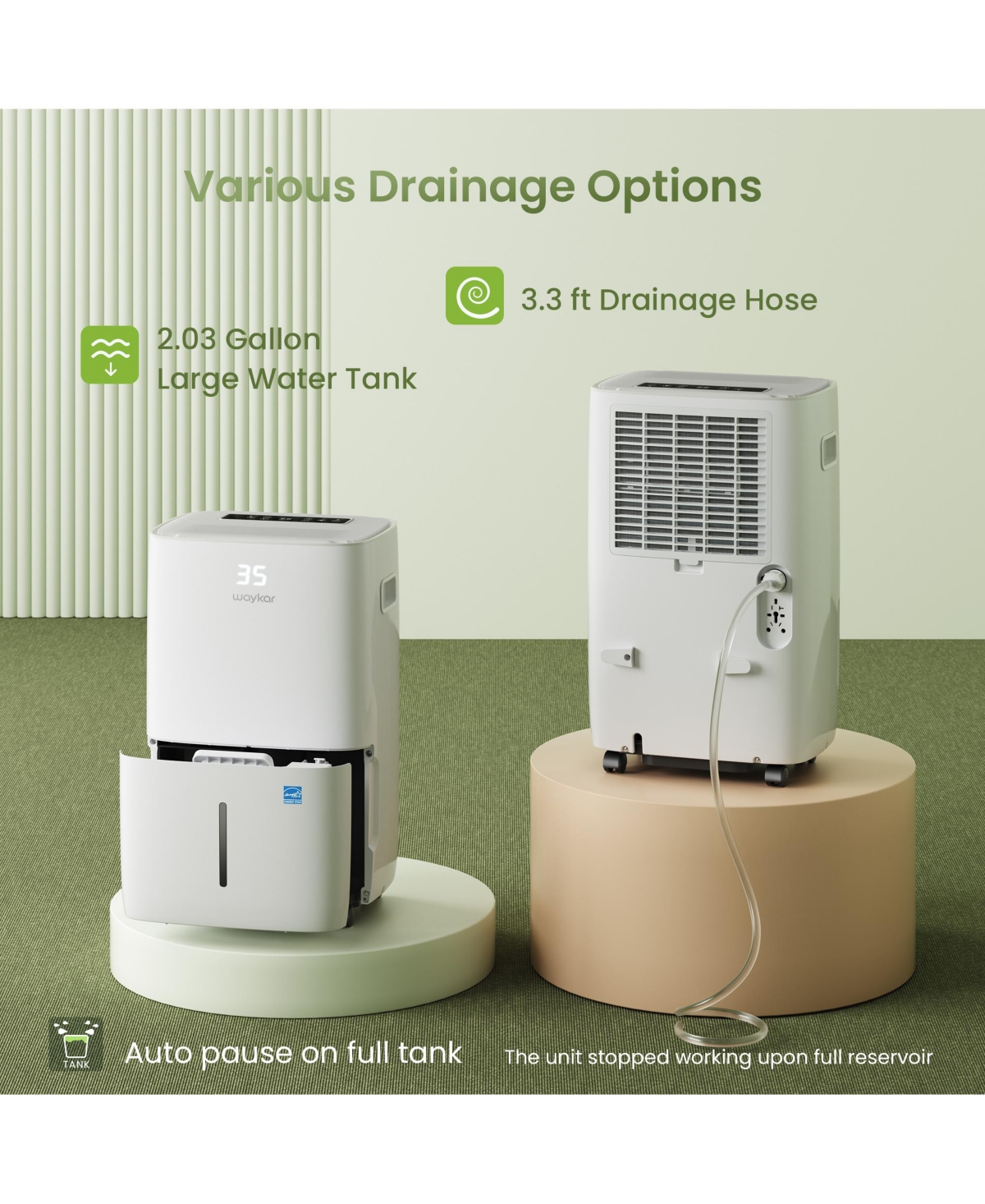 Waykar 6,500 Sq. Ft Energy Star 130 Pint Dehumidifier for Extra Large Rooms