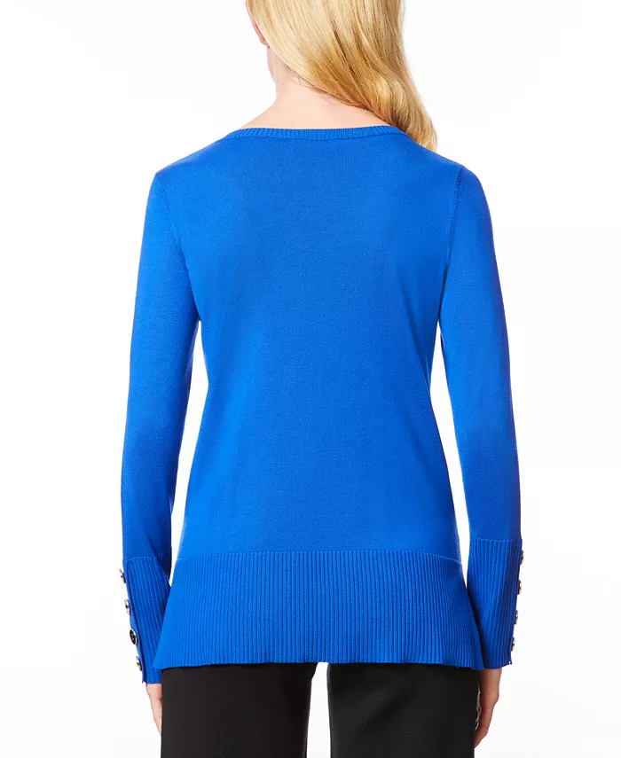 Women's Fine Gauge Boat-Neck Buttoned-Cuff Sweater - thumbnail 6