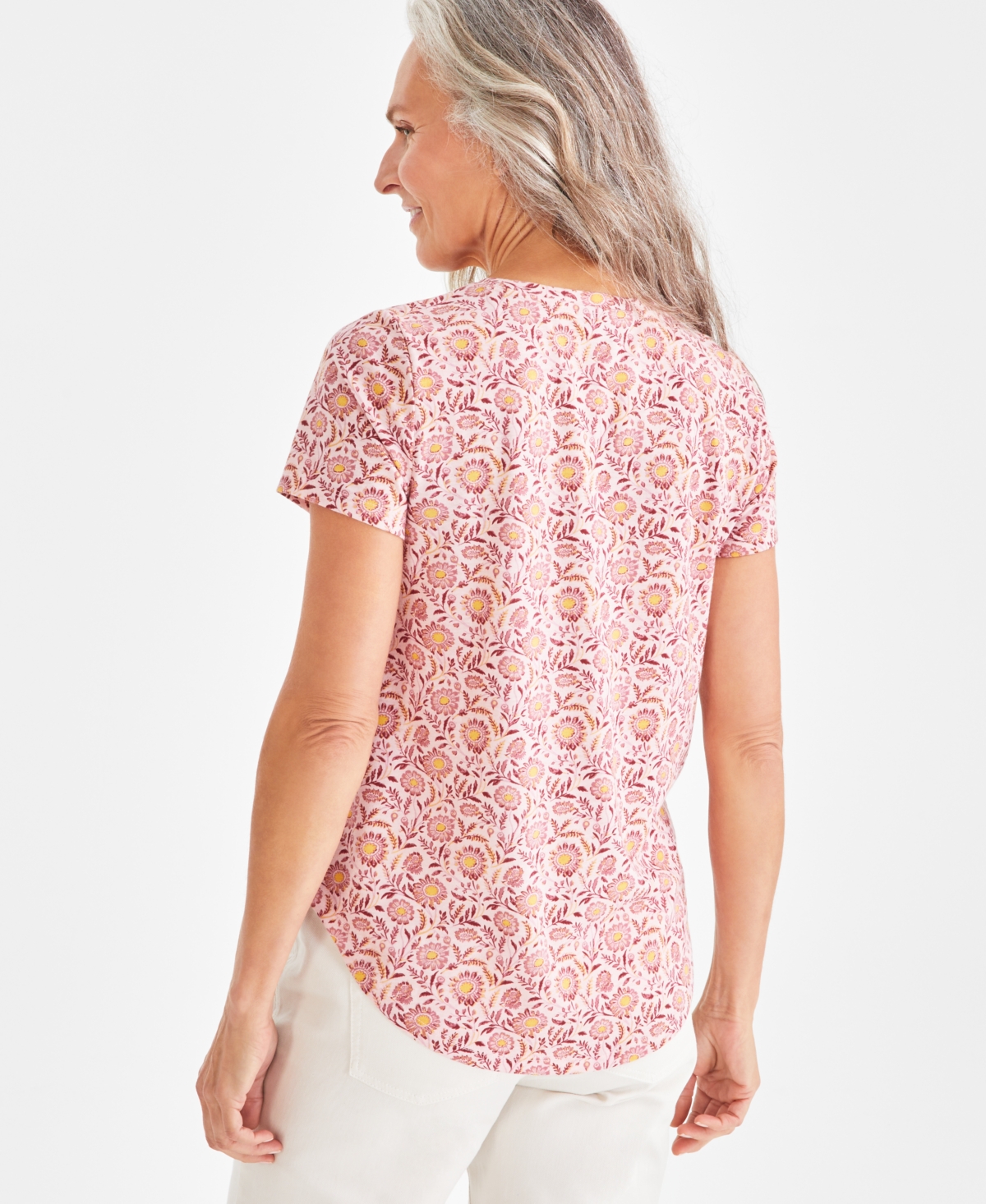 Style & Co Women's Printed Crewneck Short-Sleeve Tee, Created for Macy's