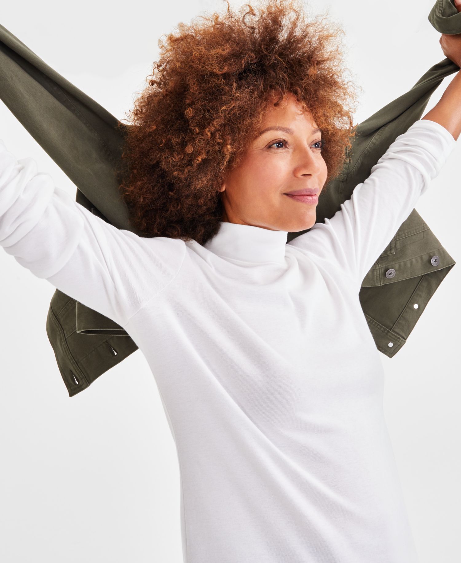 Petite Mock-Neck Cotton Long-Sleeve T-Shirt