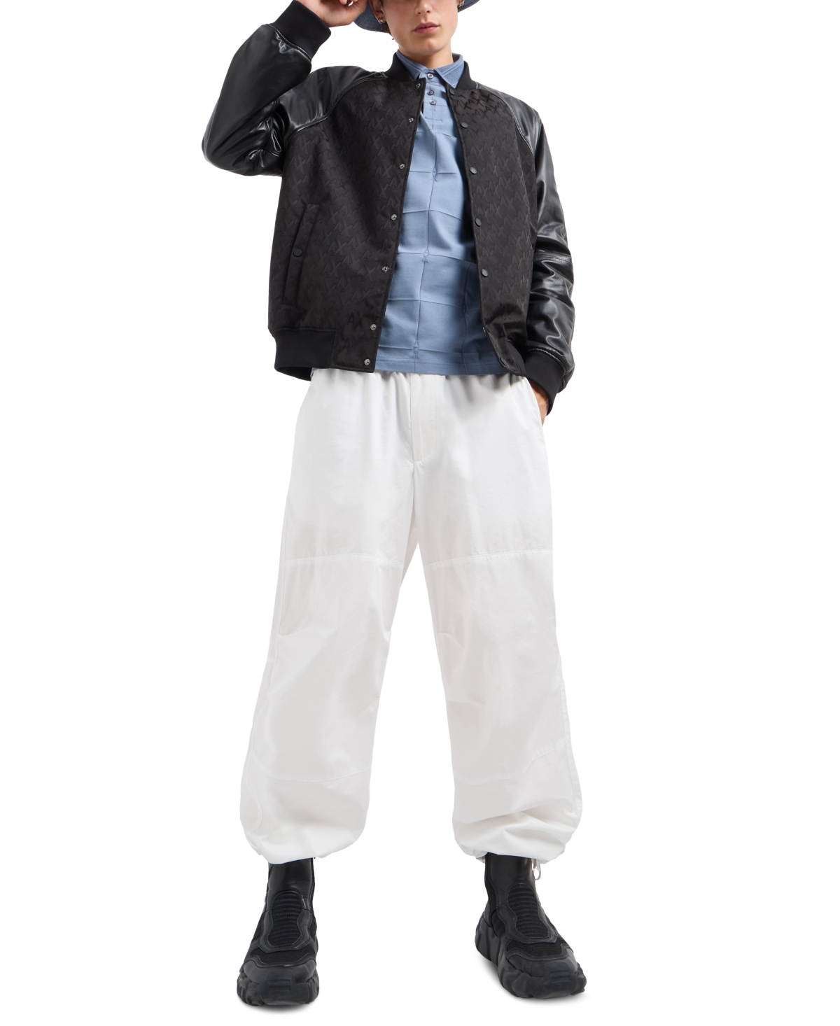 A|X Armani Exchange Men's Short Sleeve Large Grid Pattern Polo Shirt