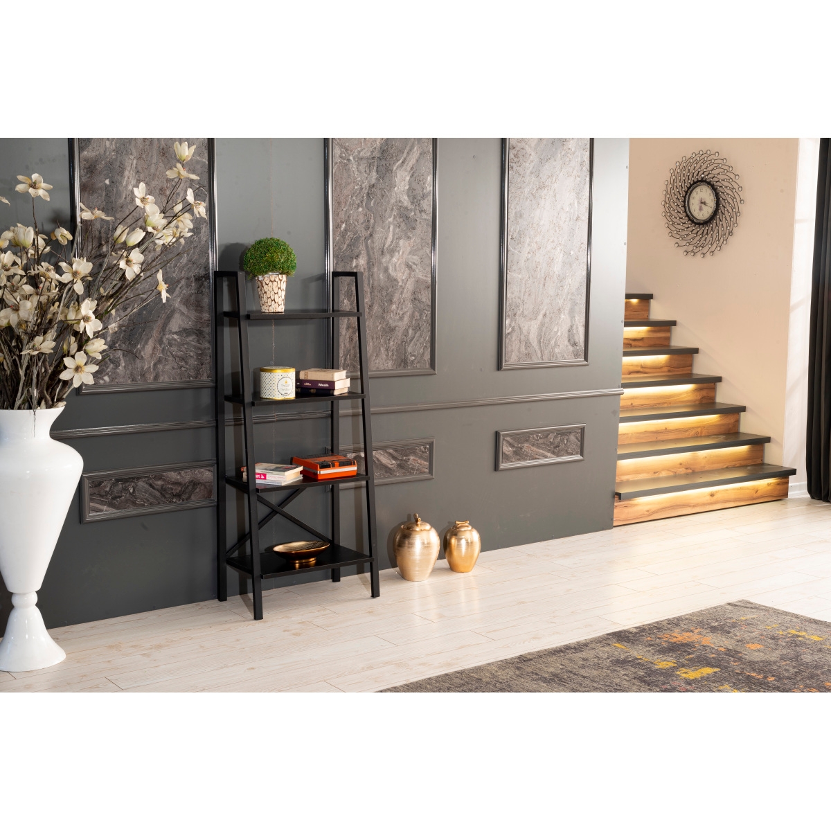 Streamdale Furniture Leon 5 Tier Modern Ladder Bookshelf Organizers, Metal Frame Bookshelf