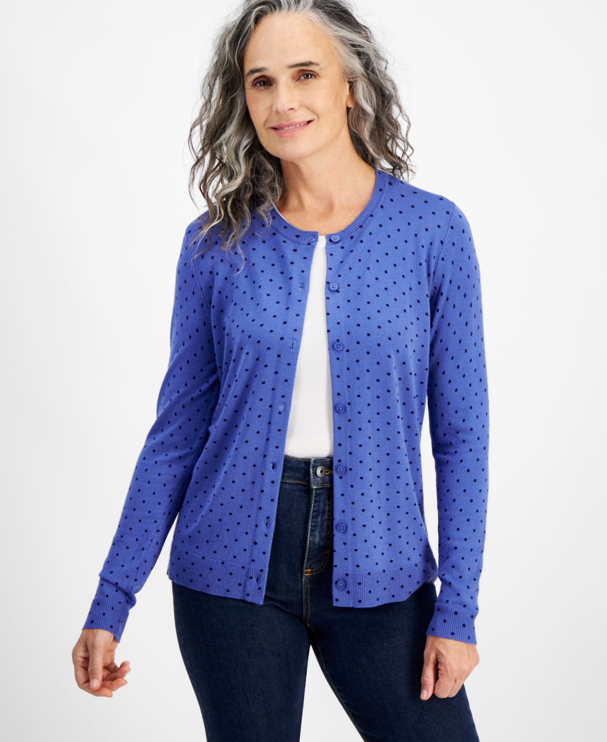 Style & Co Women's Button-up Cardigan, Regular & Petite, Created For Macy's In Blue Dot