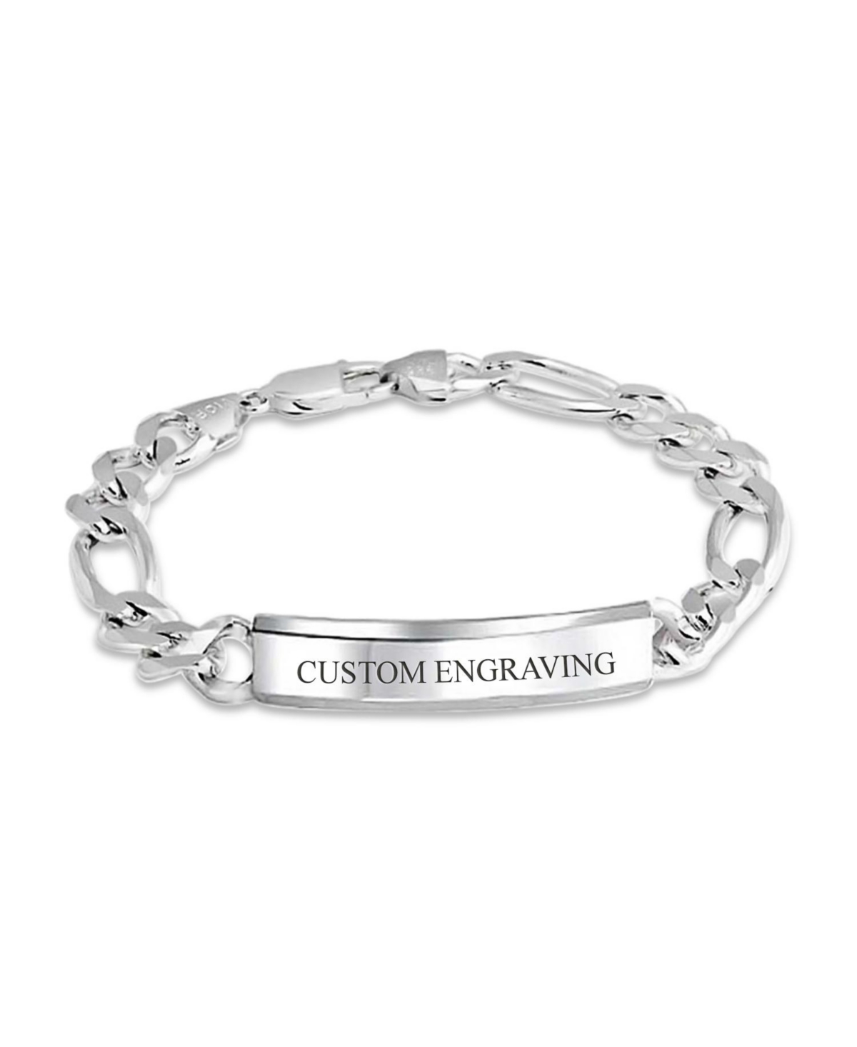 Bling Jewelry Bar Name Plated identification Id Bracelet For Men Mm Figaro Chain Link 200 Gauge .925 Sterling Silver Made In Italy 8.5 Inch - Silver