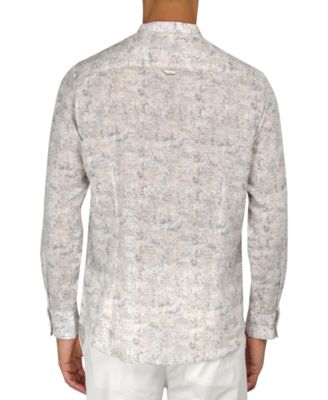 Brooklyn Brigade Мужская влагоотталкивающая рубашка мандаринового цвета с абстрактным принтом в виде листьев на пуговицах Brooklyn Brigade