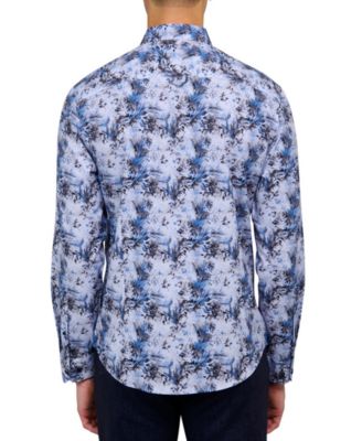 Men's Non-Iron Performance Stretch Moisture-Wicking Abstract Leaf-Print Button-Down Shirt