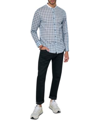Men's Jett Moisture-Wicking Abstract Check Button-Down Mandarin Shirt