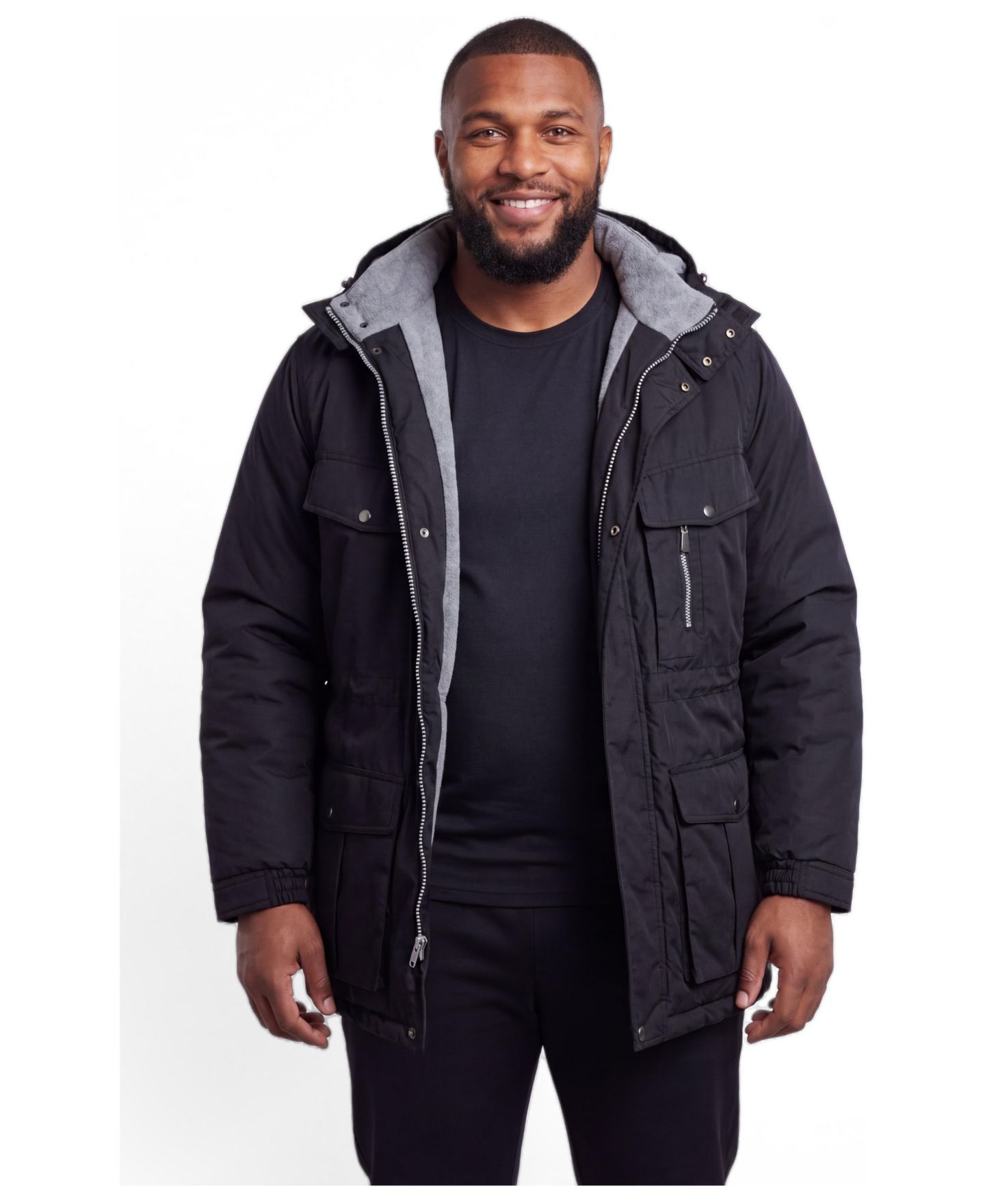 Мужская куртка Boulder Creek by KingSize Fleece-Lined Parka With Detachable Hood And 6 Pockets, цвет: Чёрный — фото 1