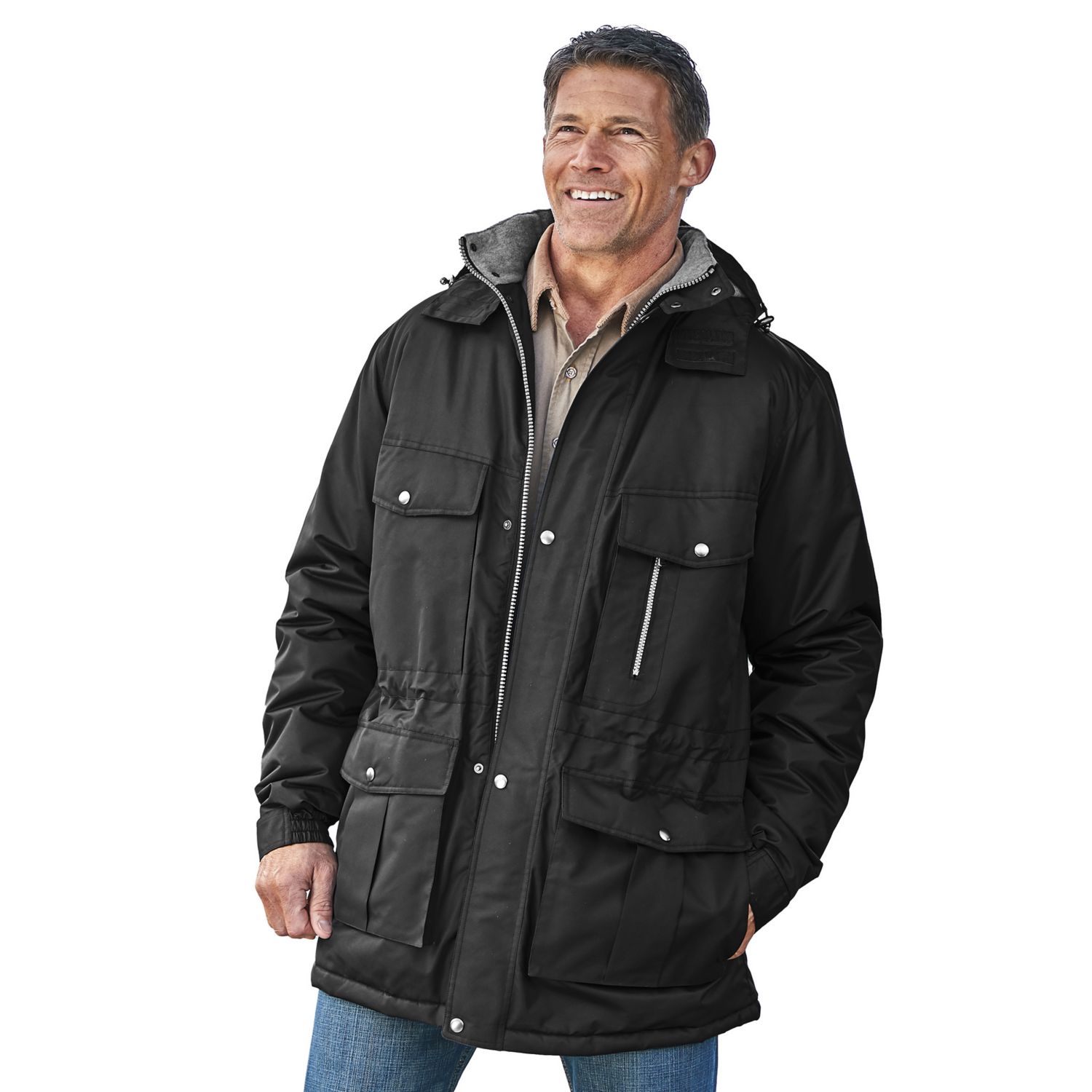 Men's by KingSize Fleece-Lined Parka with Detachable Hood and 6 Pockets