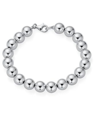 Simple Plain Hand Strung Polish Round Light Weight Sterling Silver Bead 10MM Ball Strand Bracelet 8 Inch