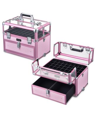 2in1 Nail Polish Organizer Rolling Makeup Train Case Manicure Storage
