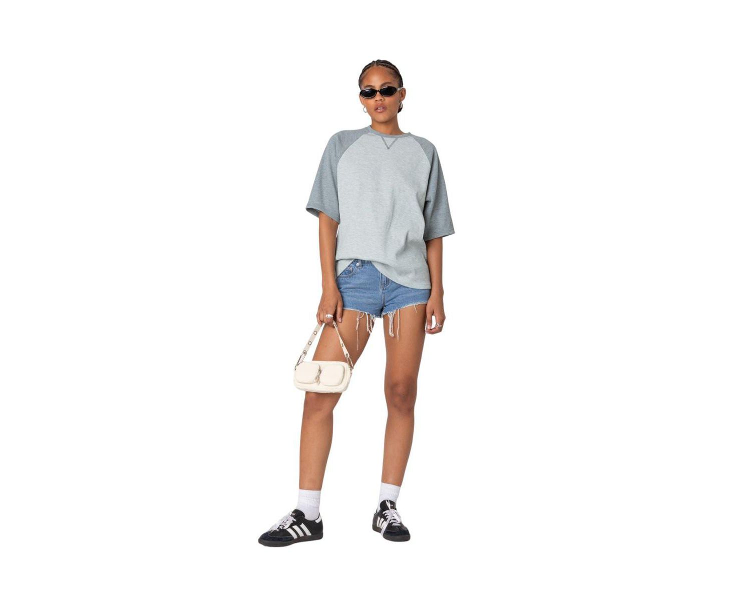 Women's Oversized Raglan Waffle T Shirt