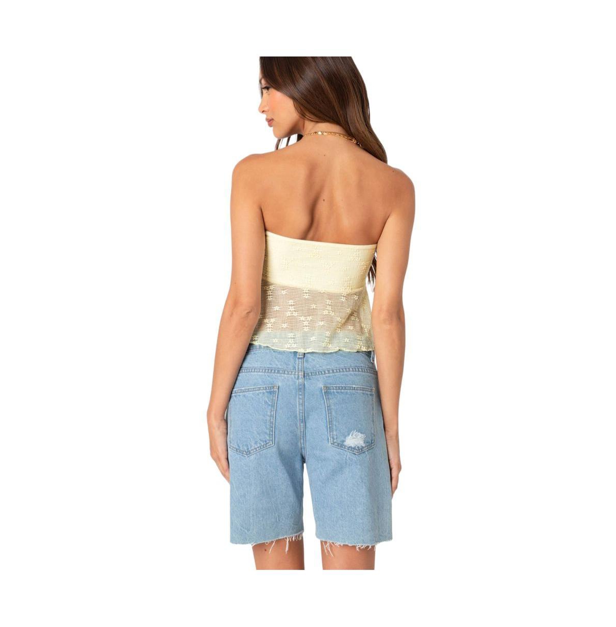 Edikted Women's Embroidered Sheer Strapless Top