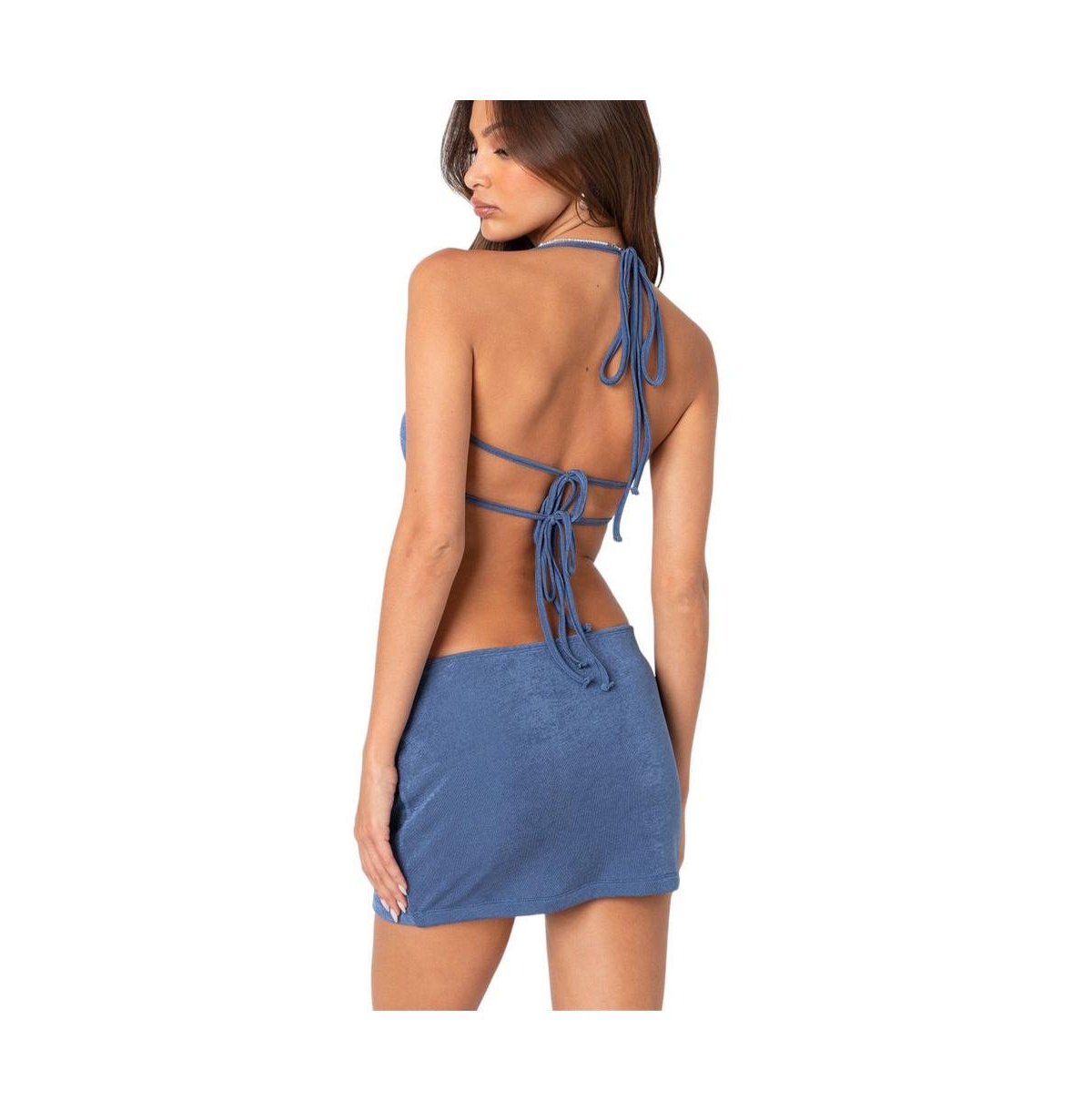 Edikted Women's Keke Tie Back Top - Dark-blue