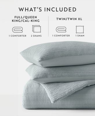 Waffle Textured 3-Piece Comforter Set, Full/Queen