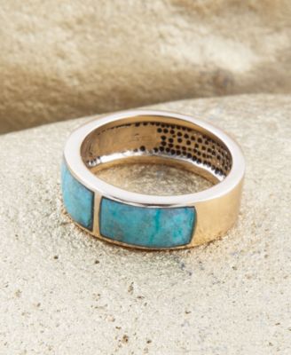 Inlay Genuine Turquoise Golden Bronze Rectangle Ring