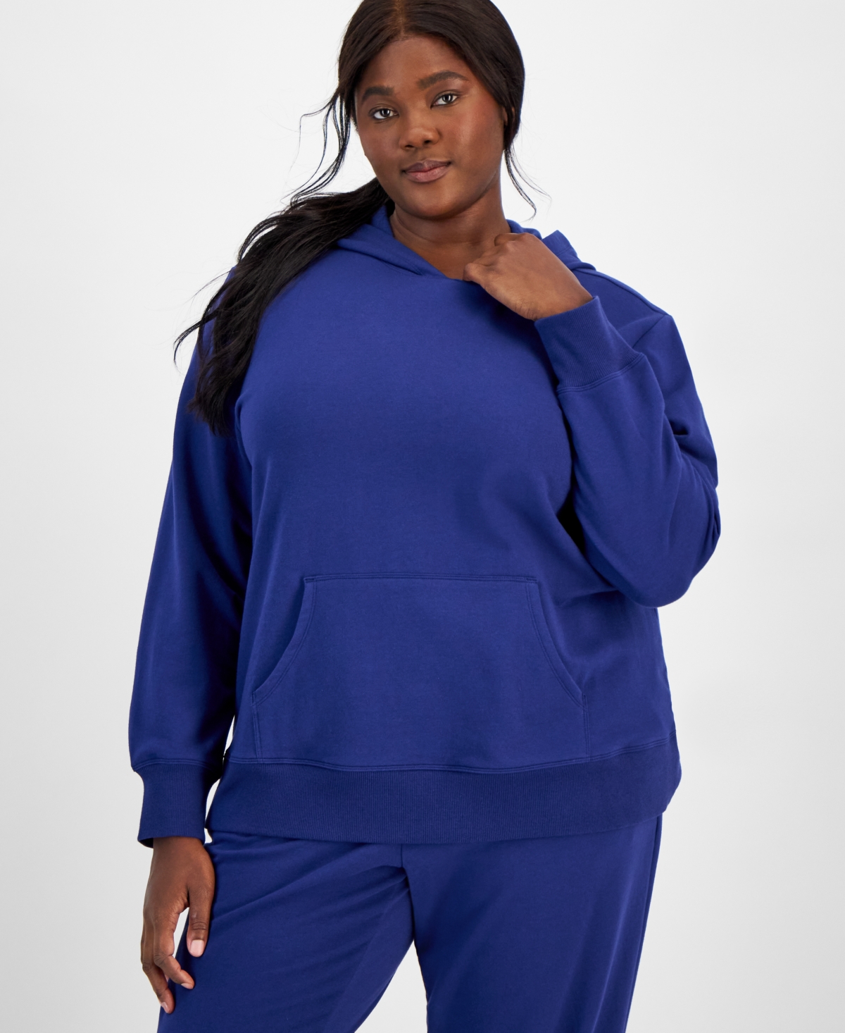 Plus Size Relaxed Fleece Hoodie, Created for Macy's - Tartan Blue