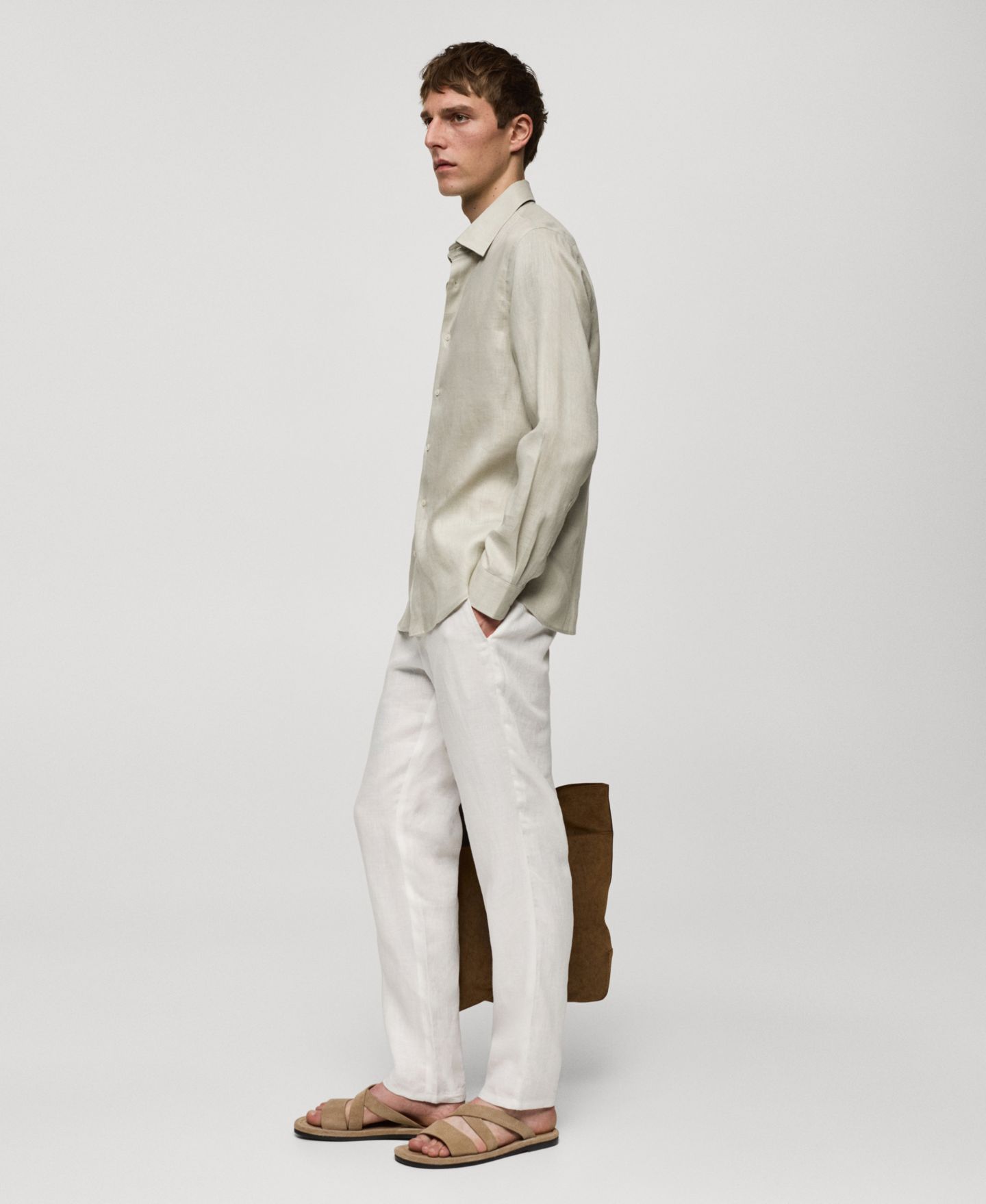 Мужская рубашка Mango Linen, цвет: Аквамариновый зелёный — фото 4
