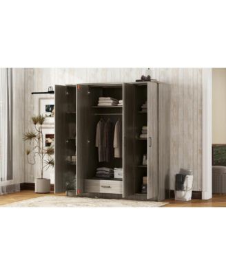 4-Door Wardrobe with 1 Drawer, Gray