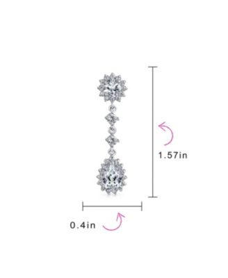 Statement Teardrop Pave Crown Halo Cubic Zirconia CZ Dangle Chandelier Clip On Earrings Non-Pierced